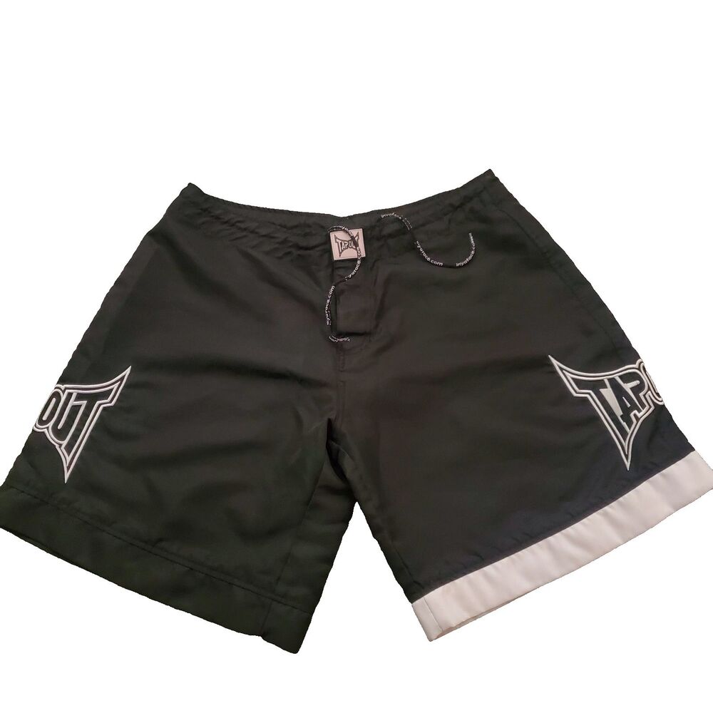 Y2K Tapout Men's 36 Black White MMA Fight Shorts Athletic Training Board Shorts